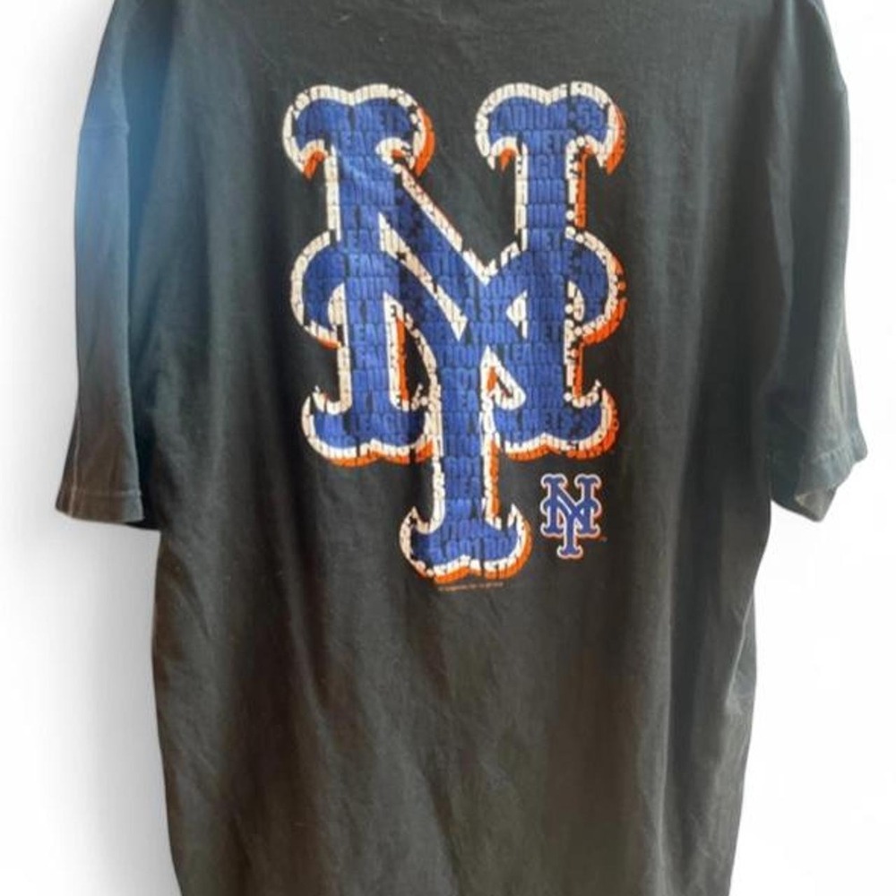 Vintage Majestic New York Mets Shirt Large Black MLB Graphic Tee NY Typography
